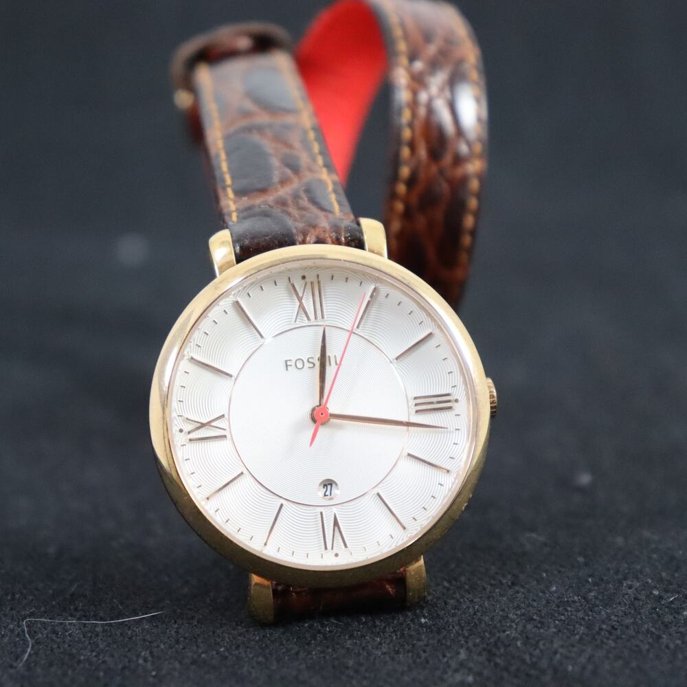 Fossil Women’s Gold Tone Watch w/ Brown‎ Leather Wrap Strap – Untested